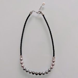 Majorica Tahitian gray rainbow pearl & leather rope necklace